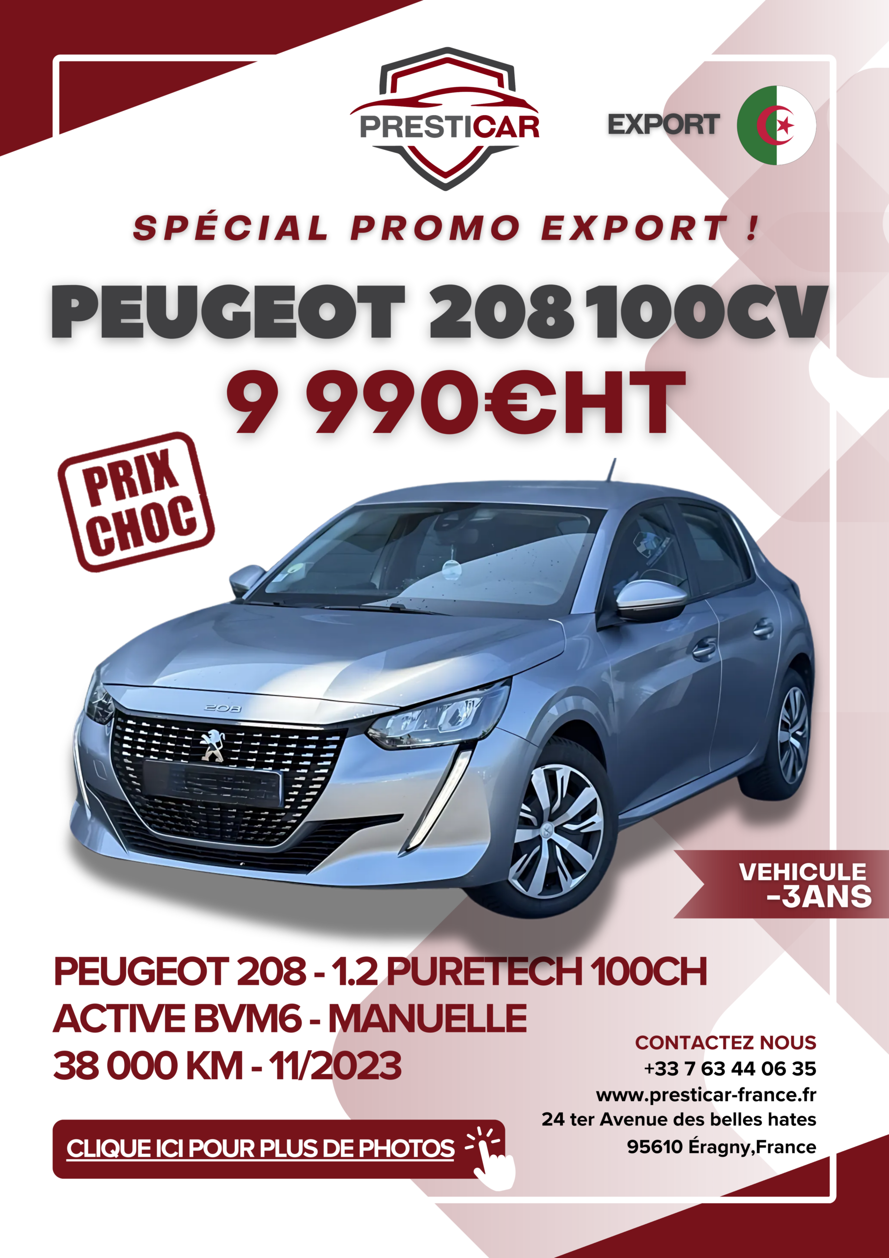 Presticar OCCASION vehicule export algerie -3ans