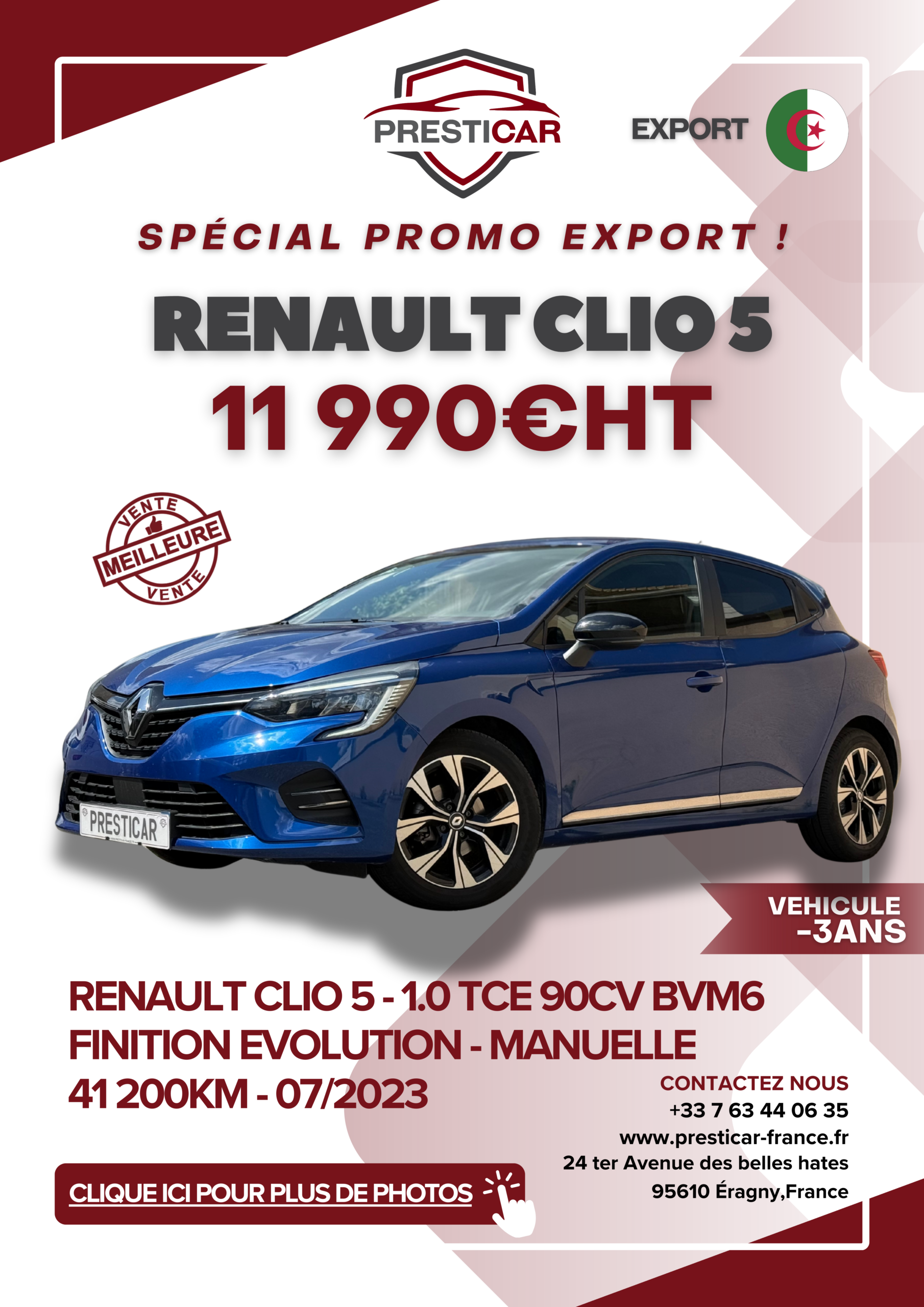 Presticar OCCASION vehicule export algerie -3ans