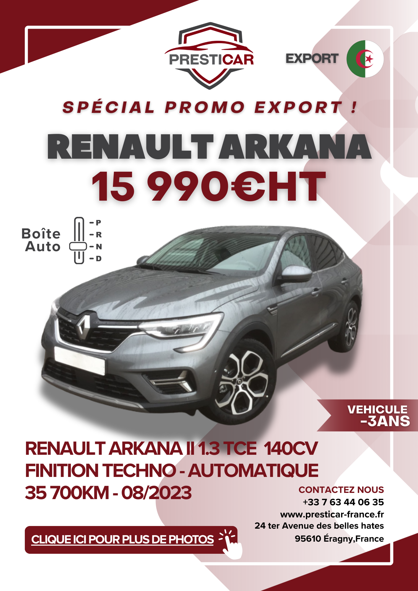 vehicule export algerie occasion -3ans